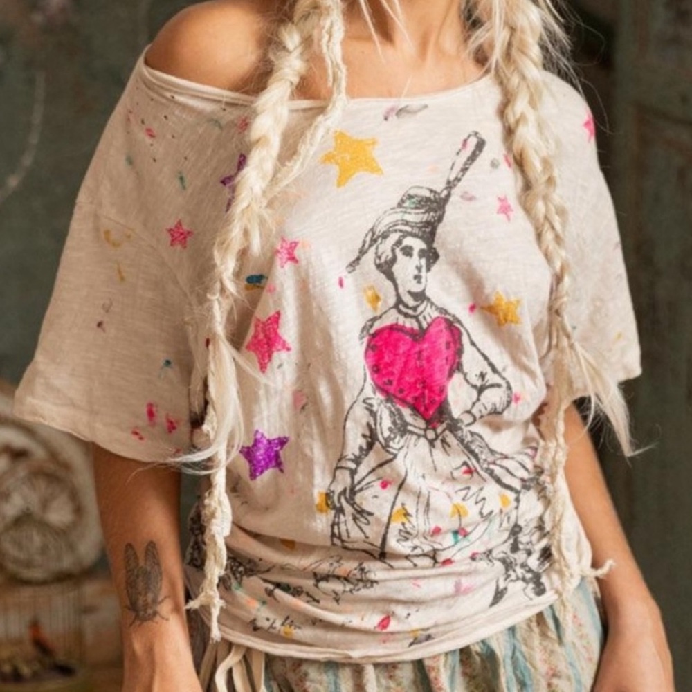 NWT🩷Magnolia Pearl💯Cotton Little Stars of You Tee in moon One Size Fits Most